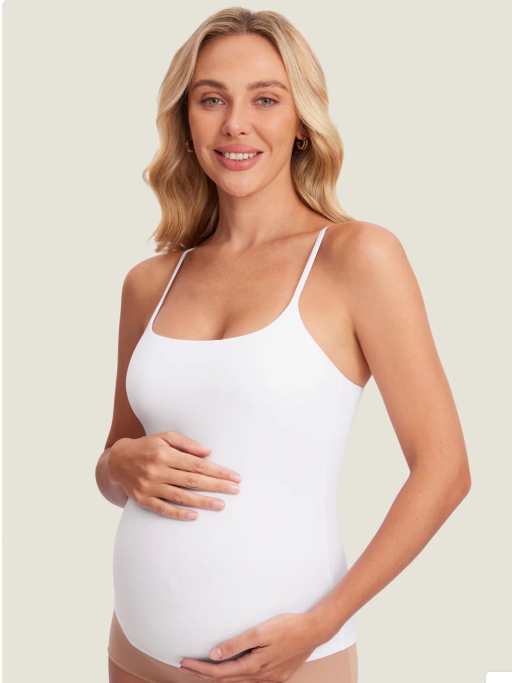 Seamless White Maternity Cami with Thin Straps
